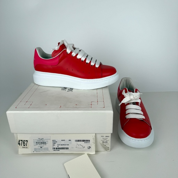 Alexander McQueen Larry Red Pink Leather Sneakers 38, 8 - Picture 2 of 11
